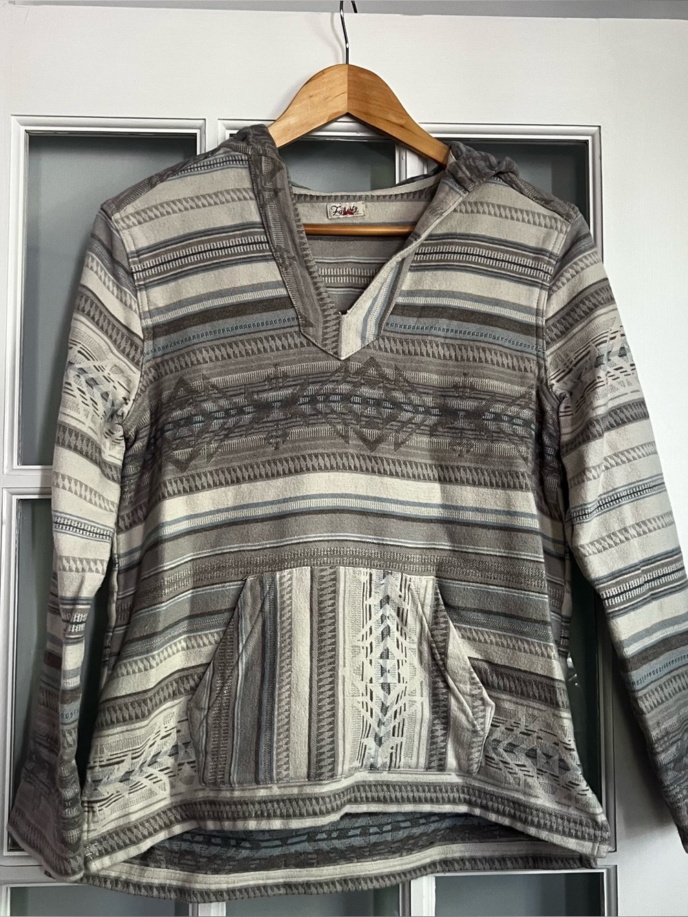 Faherty Neutral Stripe Hooded Pullover — Gray & Cream